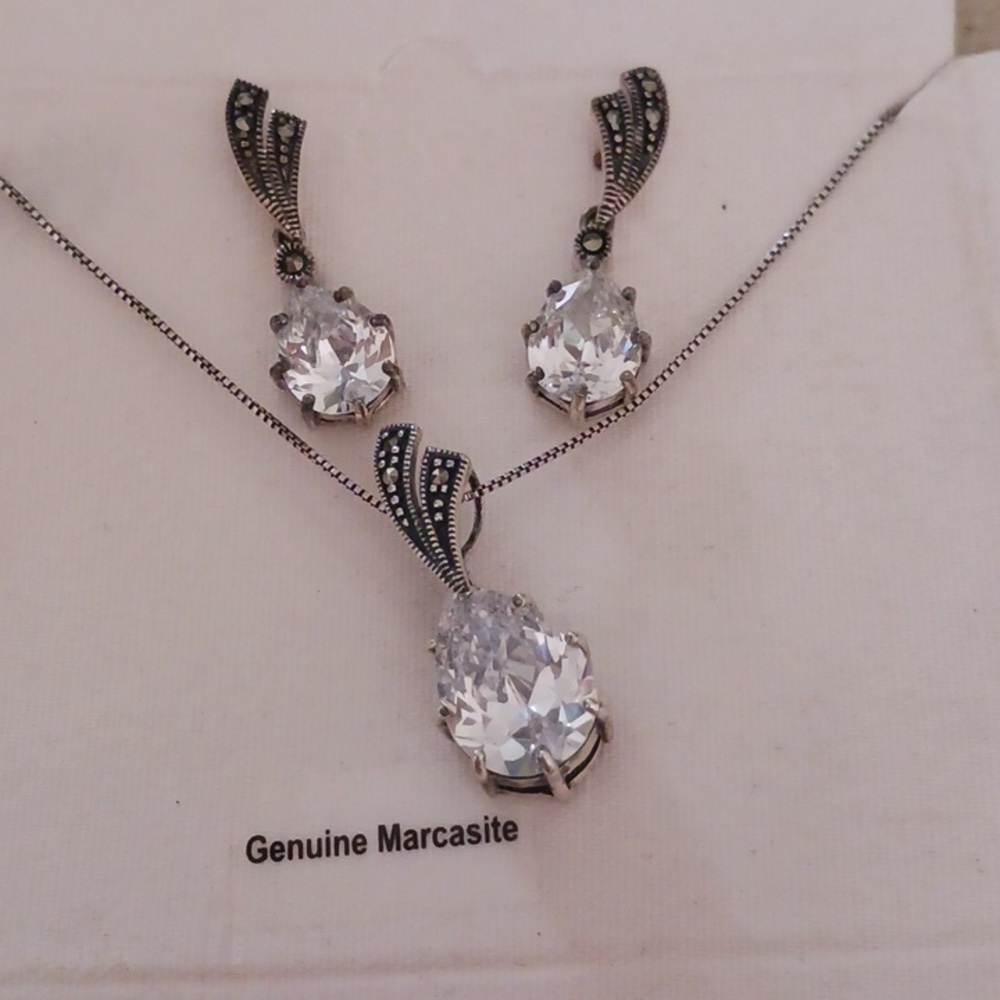 Genuine Marcasite Earring and Pendant Set